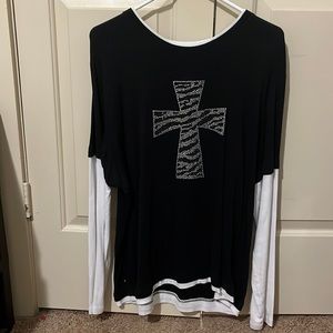 Sequin cross long sleeve shirt